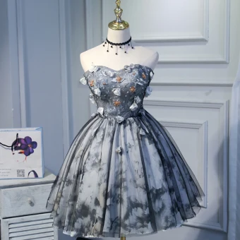 Chic Beautiful Grey Graduation Dresses 2018 A Line Princess Tulle Appliques Backless Beading Strapless Homecoming Formal Dresses
