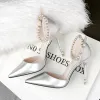 Chic / Beautiful Silver 2018 10 cm Buckle Ankle Strap Casual Pearl High Heels Wedding Shoes