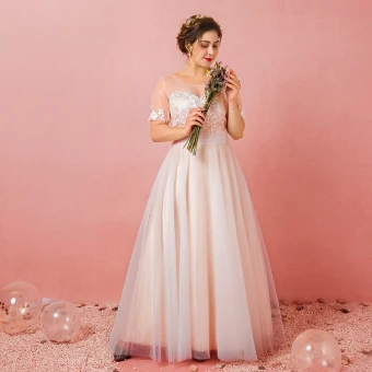 Chic Beautiful Champagne Plus Size Prom Dresses 2018 A Line Princess Tulle U Neck Lace Up Strappy Appliques Backless Evening Party Prom Formal Dresses