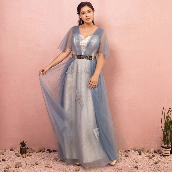 Scintillantes Bling Bling Bleu Ciel Grande Taille Robe De Soirée 2018 Princesse Tulle V-Cou Dos Nu Perlage Faux Diamant Soirée Robe De Bal