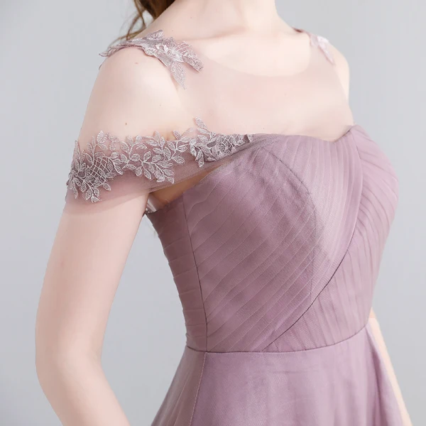 Modern / Fashion Floor-Length / Long Lavender Evening Dresses 2018 A-Line / Princess Lace-up U-Neck Tulle Backless Evening Party Formal Dresses