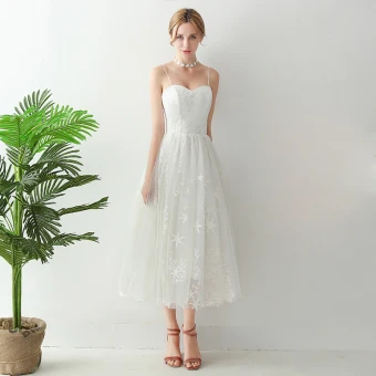 Chic Belle Blanche Thé Longueur Robe De Soirée 2018 Princesse Tulle Appliques Étoile Dos Nu Soirée Robe De Ceremonie