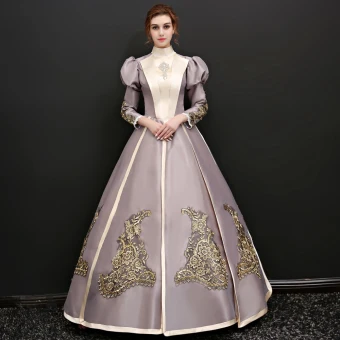 Vintage Retro Champagne Floor Length Long Prom Dresses 2018 Lace Up Charmeuse High Neck Appliques Evening Party Ball Gown Formal Dresses