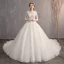 Classic Elegant White Ball Gown Wedding Dresses 2019 Lace Tulle V-Neck 3/4 Sleeve Appliques Backless Embroidered Cathedral Train Church Wedding