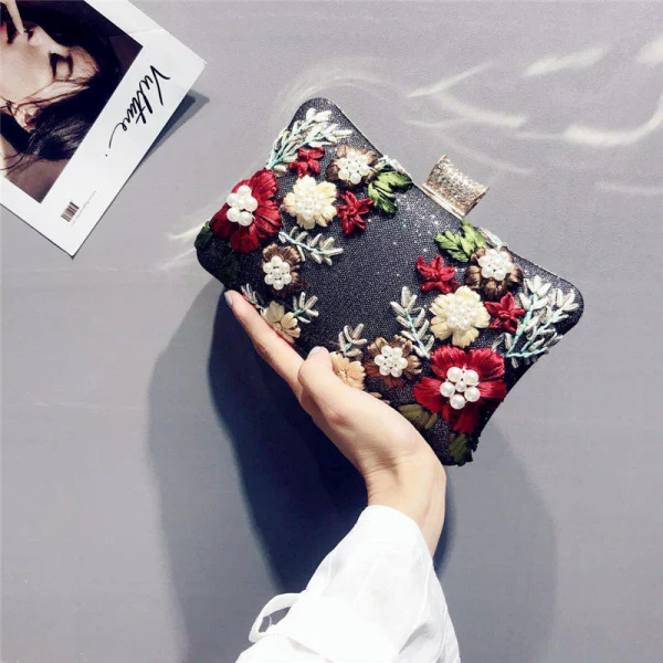 Charming Gold Clutch Bags Beading Flower Pearl Wedding Evening Party Accessories 2019