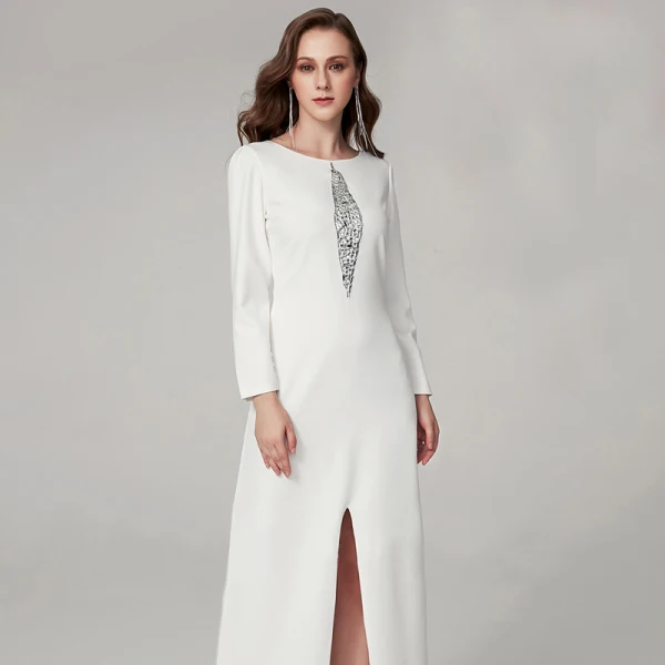 Modern / Fashion White Evening Dresses 2020 Trumpet / Mermaid Floor-Length / Long U-Neck Beading Rhinestone Sequins Dating Work Cocktail Party Evening Party Formal Dresses