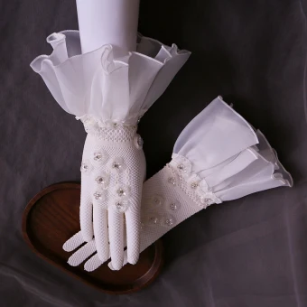 Luxury Gorgeous White Bridal Gloves 2020 Tulle Handmade Beading Rhinestone Sequins Prom Wedding Accessories