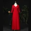 Modest / Simple Burgundy Plus Size Evening Dresses  2021 A-Line / Princess Floor-Length / Long V-Neck Long Sleeve Zipper Up Satin Beading Pearl Solid Color Prom Evening Party Formal Dresses
