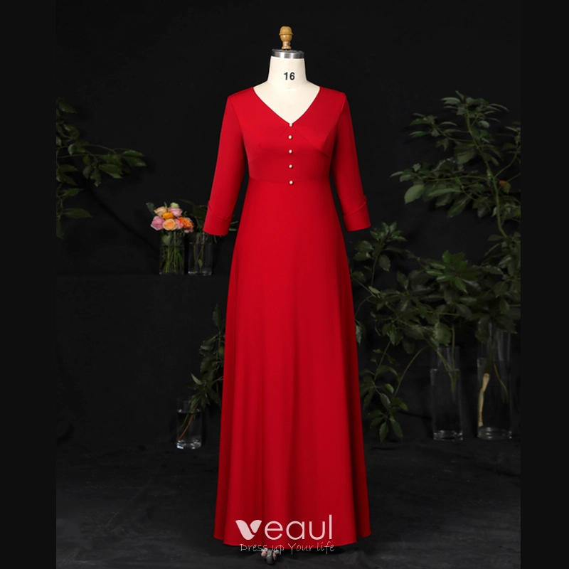 Long Sleeved Solid Color Evening Dress