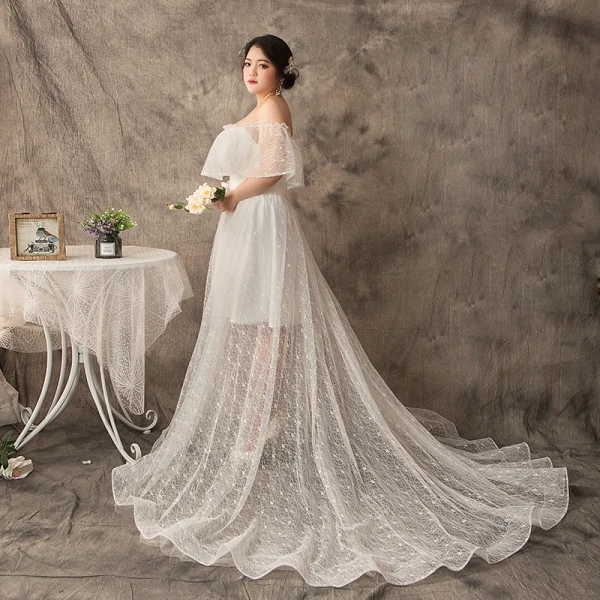 Moderne / Mode Princesse Blanche Grande Taille Robe De Mariée 2019 U-Cou Tulle Dentelle Appliques Dos Nu Tribunal Train Mariage