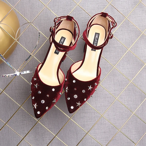 Modern / Fashion Black 7 cm High Heels 2019 Pointed Toe Summer Cocktail Party Evening Party Leather Beading Rivet Strappy Womens Shoes