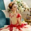 Luxury / Gorgeous Champagne Wedding Dresses 2017 Red Zipper Up Appliques Backless Embroidered Flower Pearl Rhinestone Handmade  Cathedral Train Organza Square Neckline Sleeveless Wedding
