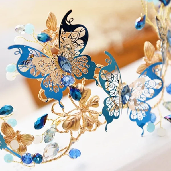 Chic / Beautiful Royal Blue Bridal Jewelry 2017 Metal Butterfly Beading Rhinestone Headpieces Wedding Prom Accessories