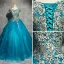 Klassieke Elegante Blauw Galajurken 2017 A lijn Kanten Tule U-hals Appliques Kralen Avond Gelegenheid Jurken