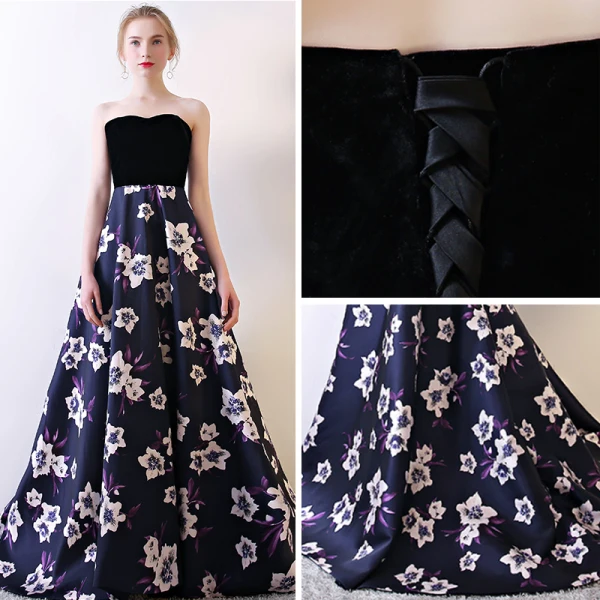 Blomsterfe Purple Selskapskjoler 2017 Prinsesse Charmeuse Spenne Printing Strapless Aften Formelle Kjoler