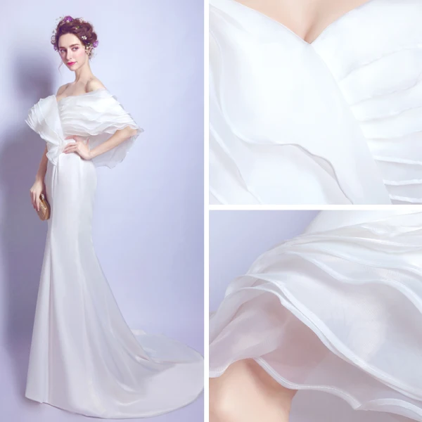 Simple Blanche Robe De Soirée 2018 Trompette / Sirène Longue Tulle Dos Nu Bustier Soirée Robe De Ceremonie