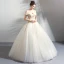 Classic Elegant White Champagne Floor-Length / Long Wedding 2018 Tulle Lace-up Appliques Backless Beading Strapless Ball Gown Wedding Dresses