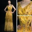 Luxury / Gorgeous Sparkly Gold Floor-Length / Long Evening Dresses  2018 A-Line / Princess V-Neck Tulle Backless Handmade  Beading Sequins Evening Party Formal Dresses