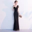 Amazing / Unique Black Floor-Length / Long Evening Dresses  2018 Trumpet / Mermaid Lace Tulle V-Neck Formal Dresses