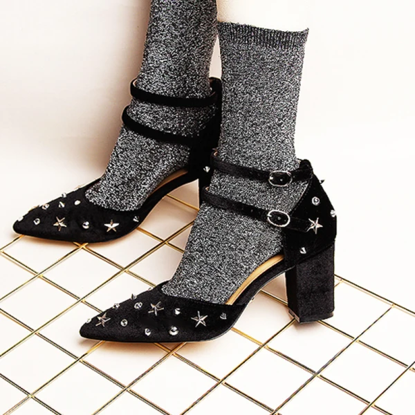 Modern / Fashion Black 7 cm High Heels 2019 Pointed Toe Summer Cocktail Party Evening Party Leather Beading Rivet Strappy Womens Shoes