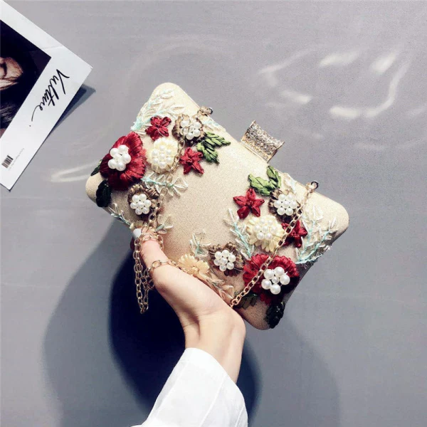 Charming Gold Clutch Bags Beading Flower Pearl Wedding Evening Party Accessories 2019
