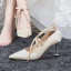 Chic / Beautiful Champagne Wedding Shoes 2020 8 cm / 3 inch Satin Rhinestone Strappy Pointed Toe Heels Womens Shoes