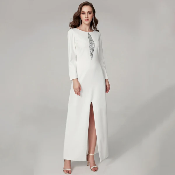 Modern / Fashion White Evening Dresses 2020 Trumpet / Mermaid Floor-Length / Long U-Neck Beading Rhinestone Sequins Dating Work Cocktail Party Evening Party Formal Dresses