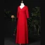 Modest / Simple Burgundy Plus Size Evening Dresses  2021 A-Line / Princess Floor-Length / Long V-Neck Long Sleeve Zipper Up Satin Beading Pearl Solid Color Prom Evening Party Formal Dresses