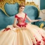 Luxury / Gorgeous Champagne Wedding Dresses 2017 Red Zipper Up Appliques Backless Embroidered Flower Pearl Rhinestone Handmade  Cathedral Train Organza Square Neckline Sleeveless Wedding