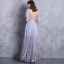 Modern / Fashion Floor-Length / Long Lavender Evening Dresses  2018 A-Line / Princess V-Neck Tulle Appliques Backless Formal Dresses