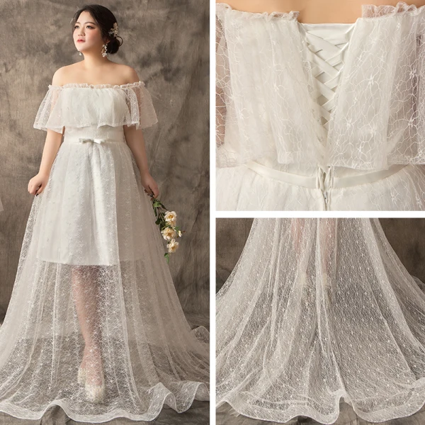Moderne / Mode Princesse Blanche Grande Taille Robe De Mariée 2019 U-Cou Tulle Dentelle Appliques Dos Nu Tribunal Train Mariage