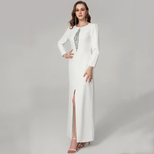 Modern Witte Avondjurken 2020 Trompet Zeemeermin Lange U Hals Kralen Rhinestone Pailletten Afspraak Werk Feest Avond Gelegenheid Jurken