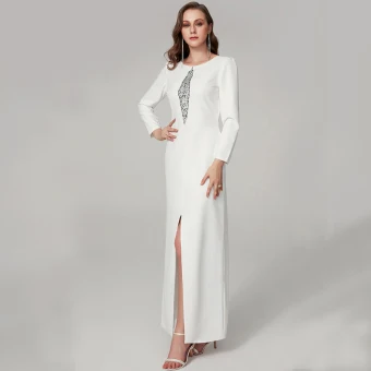 Modern Fashion White Evening Dresses 2020 Trumpet Mermaid Floor Length Long U Neck Beading Rhinestone Sequins Dating Work Cocktail Party Evening Party Formal Dresses