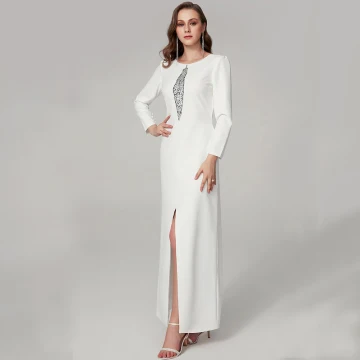 Modern Fashion White Evening Dresses 2020 Trumpet Mermaid Floor Length Long U Neck Beading Rhinestone Sequins Dating Work Cocktail Party Evening Party Formal Dresses