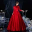Vintage / Retro Medieval Gothic Red Ball Gown Prom Dresses 2021 High Neck Zipper Up Long Sleeve Floor-Length / Long Buckle Lace Cosplay Prom Formal Dresses