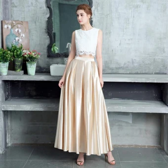 2 Piece Champagne Evening Dresses 2017 A Line Princess Lace Scoop Neck Embroidered Evening Party Formal Dresses