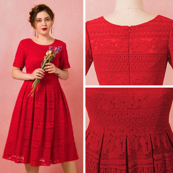 Chic / Beautiful Red Plus Size Graduation Dresses 2018 A-Line / Princess U-Neck Lace-up Tulle Printing Embroidered Homecoming Formal Dresses