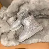 Fine Glitter Sølv Snow Boots 2020 Flate Ull Gummi Beading Paljetter Ankel Casual Natt ute Rund Tå Vinter Kvinners støvler