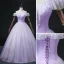 Chic / Beautiful Lavender Laser Sequins Prom Dresses 2022 Ball Gown Off-The-Shoulder Short Sleeve Backless Floor-Length / Long Prom Formal Dresses