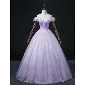 Chic Beautiful Lavender Laser Sequins Prom Dresses 2022 Ball Gown Off The Shoulder Short Sleeve Backless Floor Length Long Prom Formal Dresses