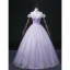 Chic / Beautiful Lavender Laser Sequins Prom Dresses 2022 Ball Gown Off-The-Shoulder Short Sleeve Backless Floor-Length / Long Prom Formal Dresses