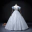 Fashion Sky Blue Beading Pearl Sequins Prom Dresses 2022 Ball Gown Tassel Off-The-Shoulder Short Sleeve Backless Floor-Length / Long Formal Dresses