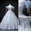 Fashion Sky Blue Beading Pearl Sequins Prom Dresses 2022 Ball Gown Tassel Off-The-Shoulder Short Sleeve Backless Floor-Length / Long Formal Dresses