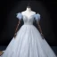 Fashion Sky Blue Beading Pearl Sequins Prom Dresses 2022 Ball Gown Tassel Off-The-Shoulder Short Sleeve Backless Floor-Length / Long Formal Dresses