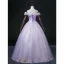 Chic / Beautiful Lavender Laser Sequins Prom Dresses 2022 Ball Gown Off-The-Shoulder Short Sleeve Backless Floor-Length / Long Prom Formal Dresses