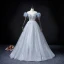 Fashion Sky Blue Beading Pearl Sequins Prom Dresses 2022 Ball Gown Tassel Off-The-Shoulder Short Sleeve Backless Floor-Length / Long Formal Dresses