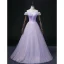 Chic / Beautiful Lavender Laser Sequins Prom Dresses 2022 Ball Gown Off-The-Shoulder Short Sleeve Backless Floor-Length / Long Prom Formal Dresses