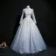 Classique Bleu Ciel Transparentes Robe De Bal 2018 Robe Boule Col Haut Manches Longues Appliques En Dentelle Perle Perlage Paillettes Longue Volants Dos Nu Robe De Ceremonie