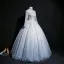Classique Bleu Ciel Transparentes Robe De Bal 2018 Robe Boule Col Haut Manches Longues Appliques En Dentelle Perle Perlage Paillettes Longue Volants Dos Nu Robe De Ceremonie
