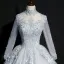 Classique Bleu Ciel Transparentes Robe De Bal 2018 Robe Boule Col Haut Manches Longues Appliques En Dentelle Perle Perlage Paillettes Longue Volants Dos Nu Robe De Ceremonie